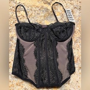 Urban Outfitters black & gray corset top, black straps & hook closures on back